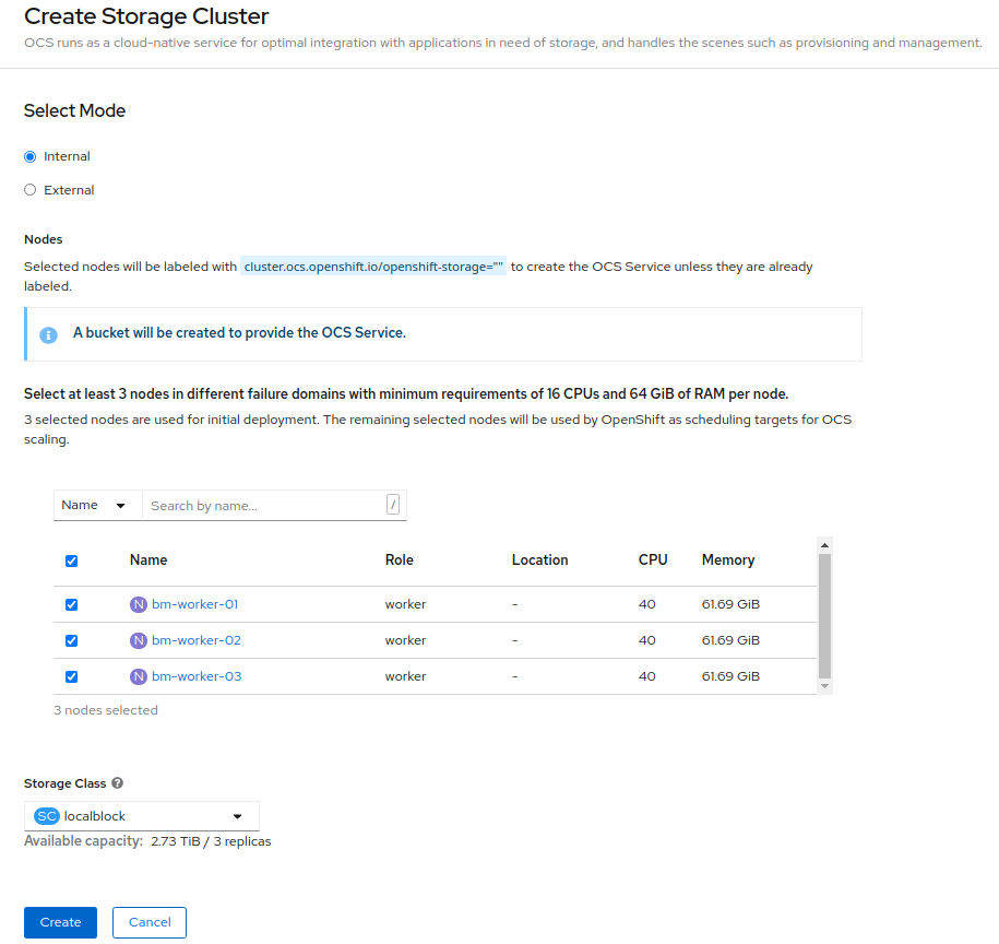 Screenshot of Create Cluster Service page
