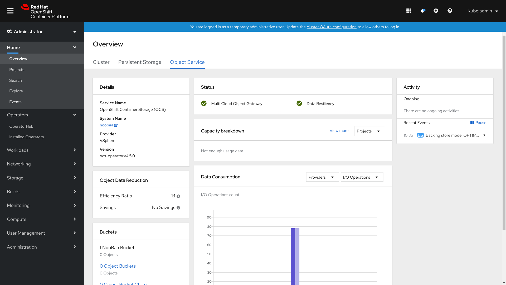 Screenshot of object service dashboard