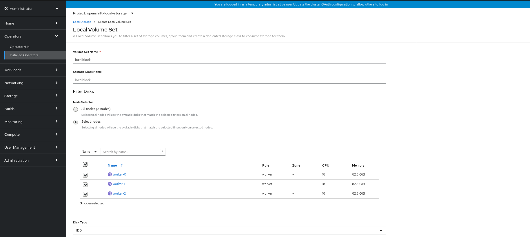 Screenshot of Create Local Volume Set.