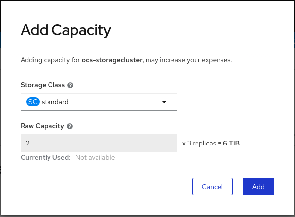 ocs add capacity dialog gcp