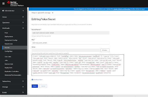 Example Edit Key/Value Secret page