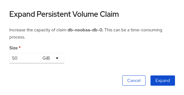 Expand Persistent Volume Claim wizard