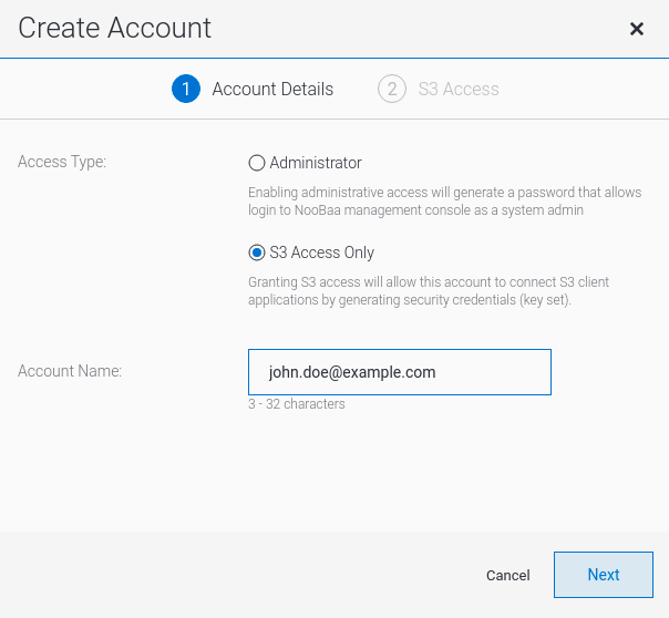 MCG create account s3 user