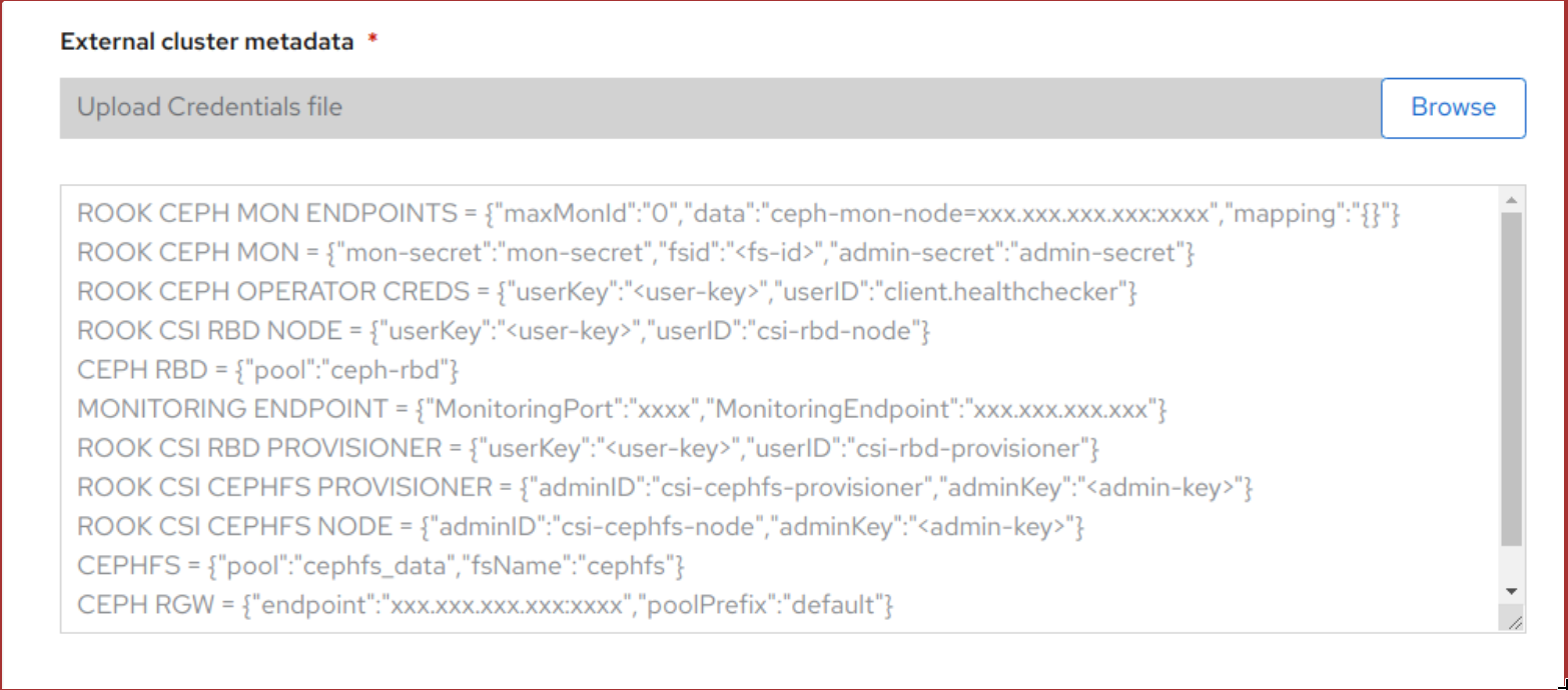 Screenshot shows the content of the credentials file after it is uploaded