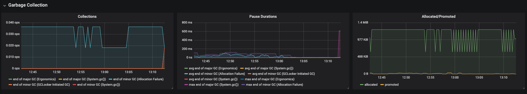 The *JVM garbage collection* panel