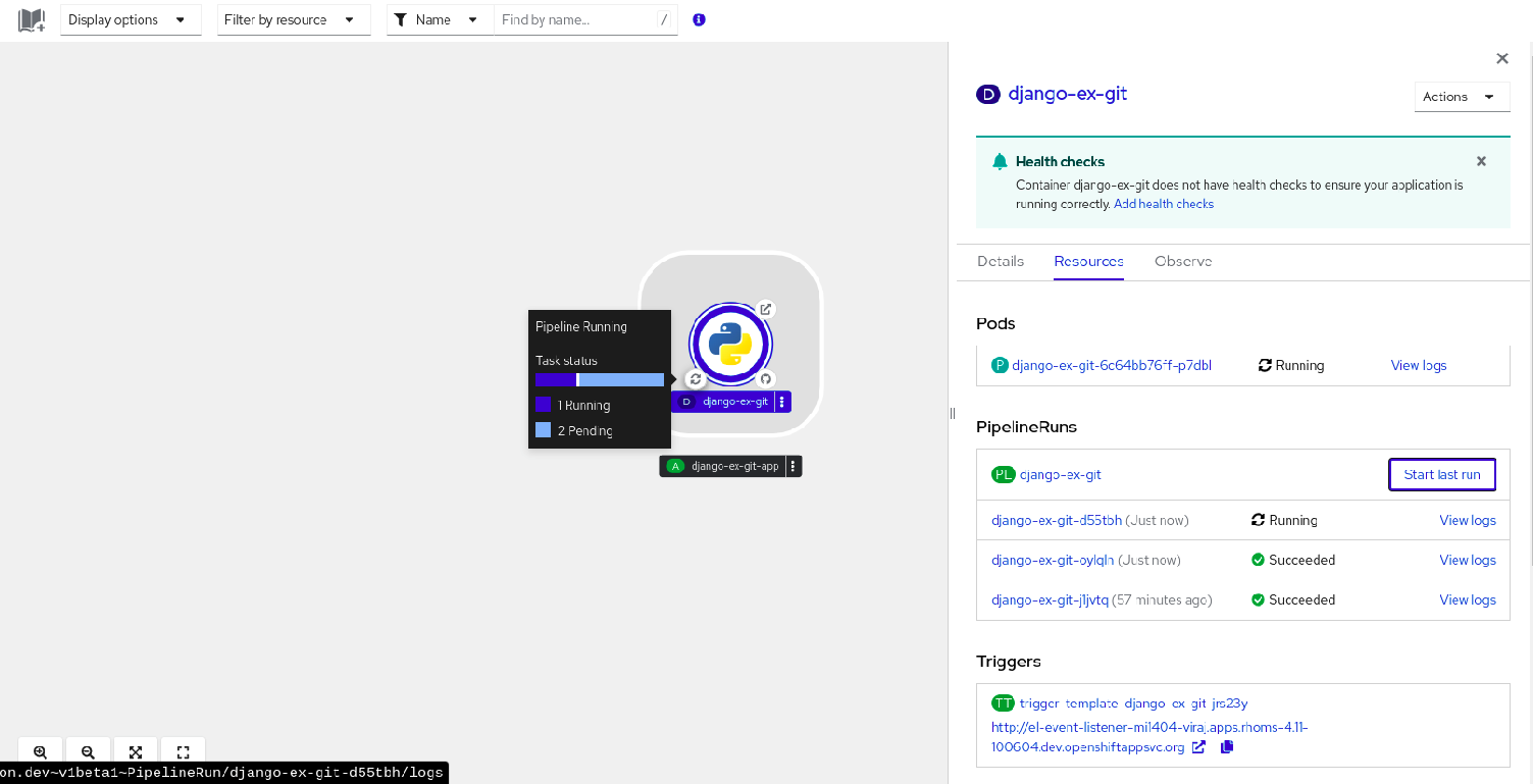 Pipelines in Topology view