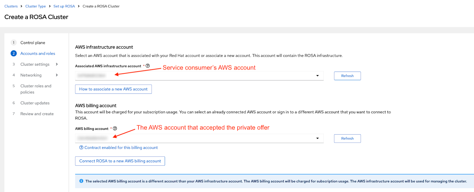 rosa infrastructure and billing aws account selection during rosa with hcp cluster deployment