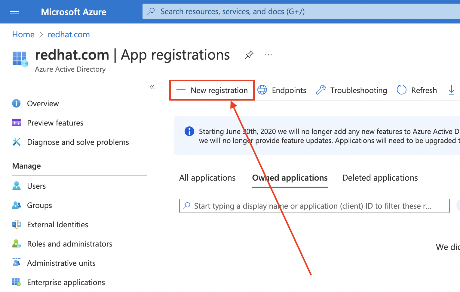 Azure Portal - App registrations blade