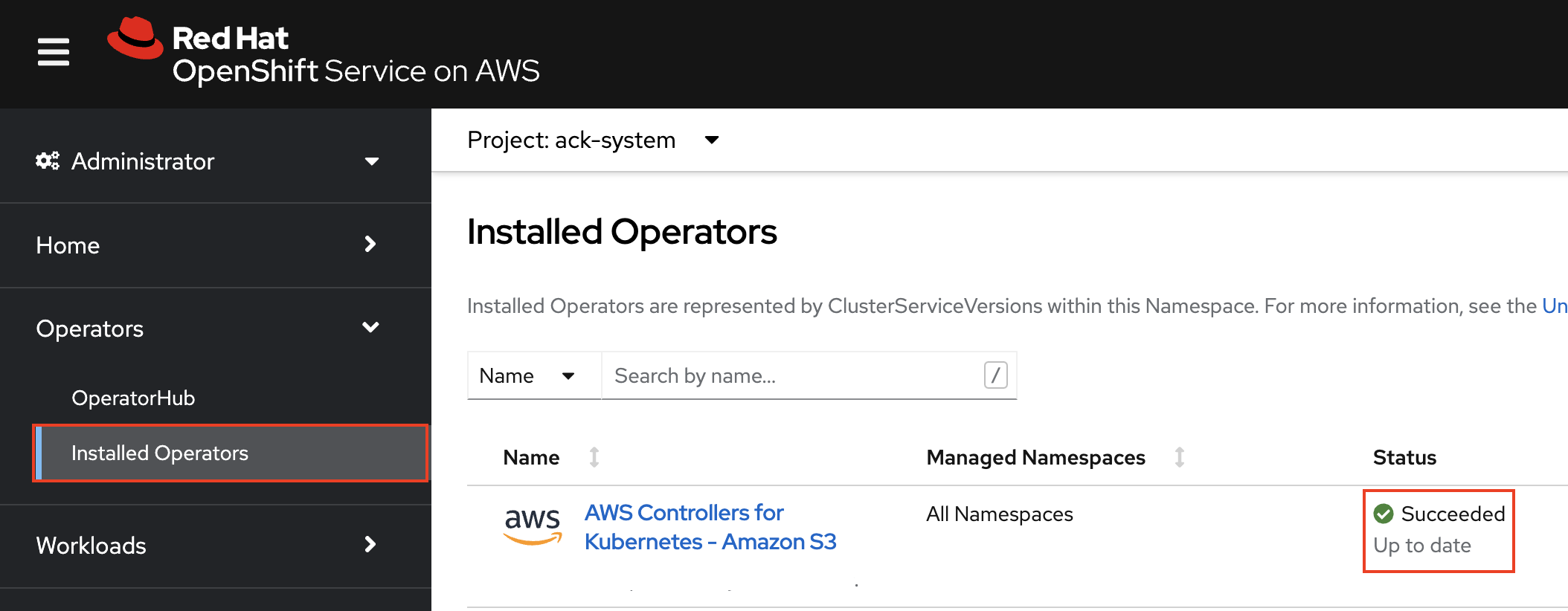 cloud experts deployment installing ack oper installed