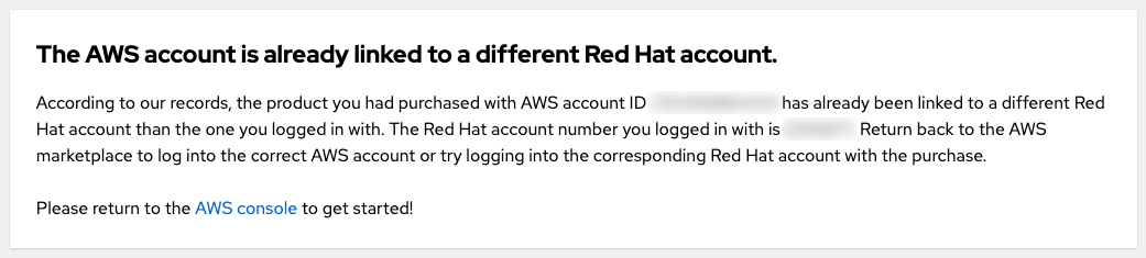 rosa aws アカウントはすでに別の Red Hat アカウントにリンクされています