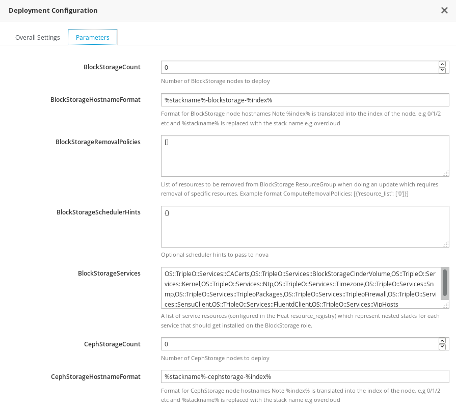 Parameters for Deployment Configuration