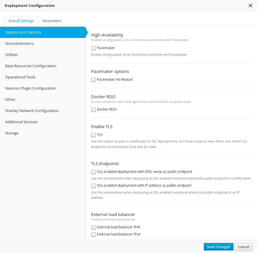 Overall Settings for Deployment Configuration