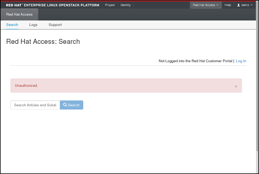 Red Hat Access Tab - begin searching