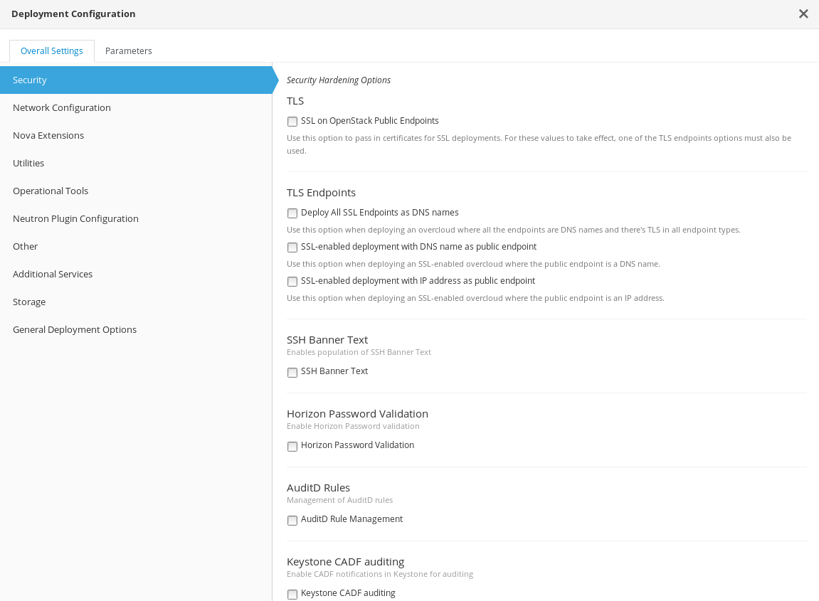 Overall Settings for Deployment Configuration