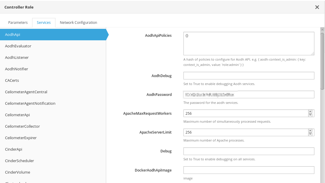 Service Specific Parameters for Role Configuration