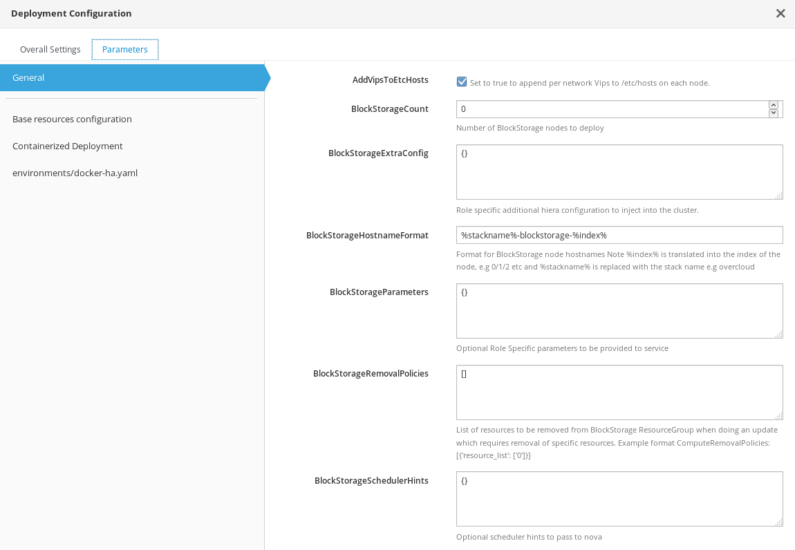 Parameters for Deployment Configuration