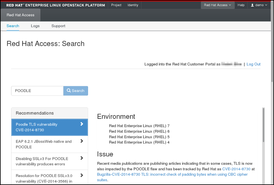 Red Hat Access Tab - search results