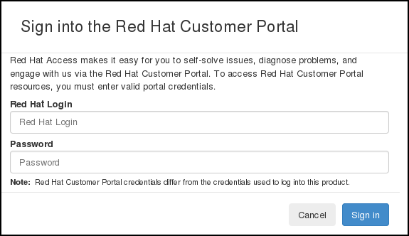 Red Hat Access タブ: ログイン