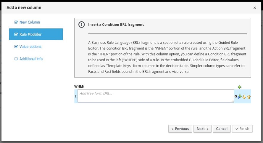 Condition BRL Fragment column for guided decision tables designer