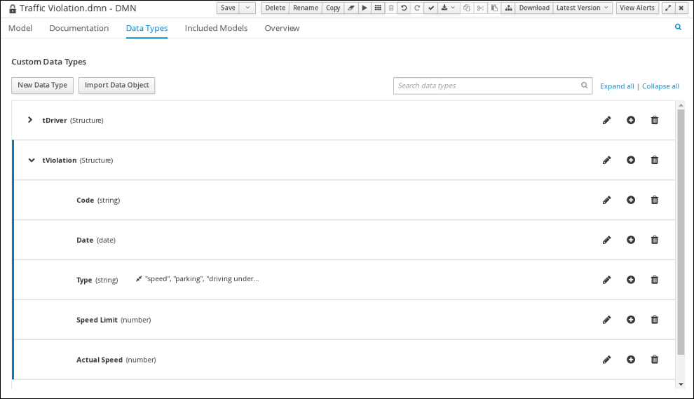 dmn tViolation custom datatype