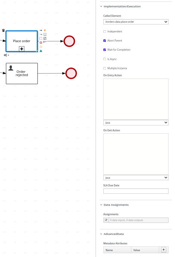 A screenshot of sub-process properties