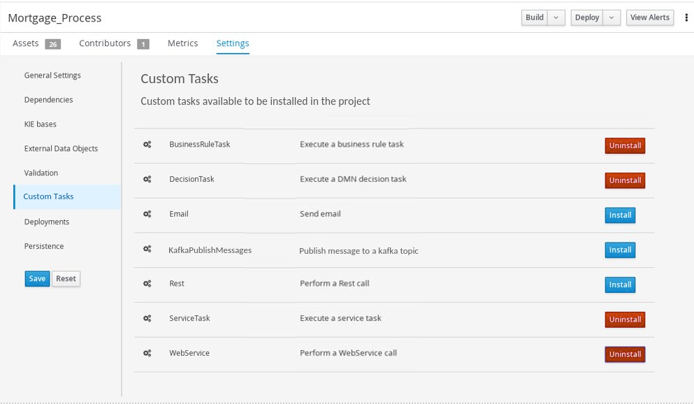 Project-level custom task settings
