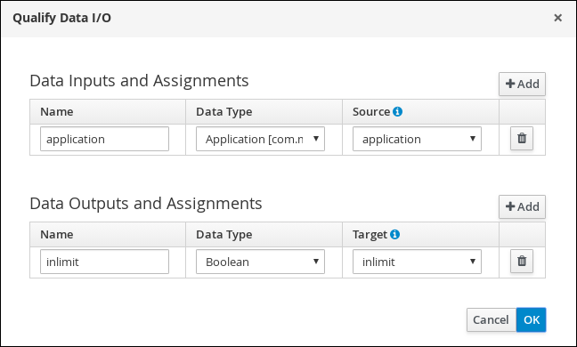 Screen capture of the Qualify Data I/O assignments