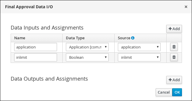 Screen capture of the Final Approval Data I/O assignments