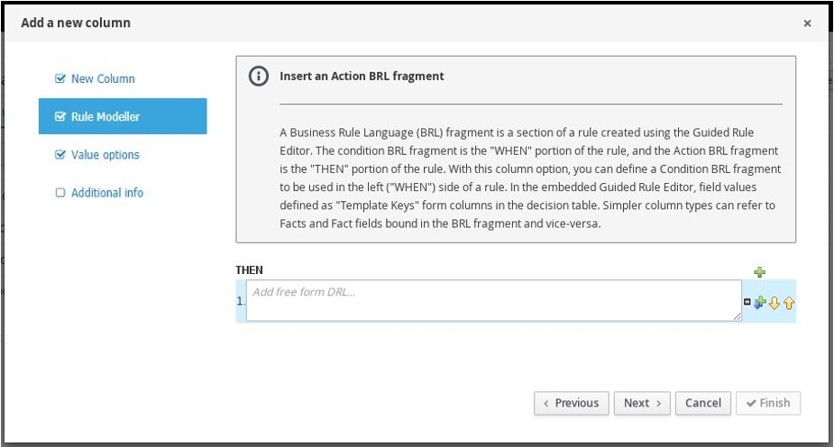 Action BRL Fragment column for guided decision tables designer