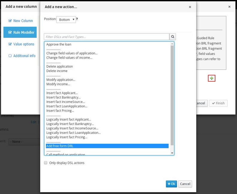 Action BRL Fragment column for guided decision tables designer