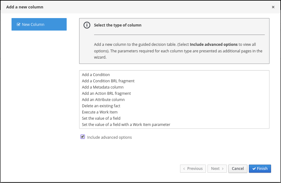 View column options in the *Add a new column* window