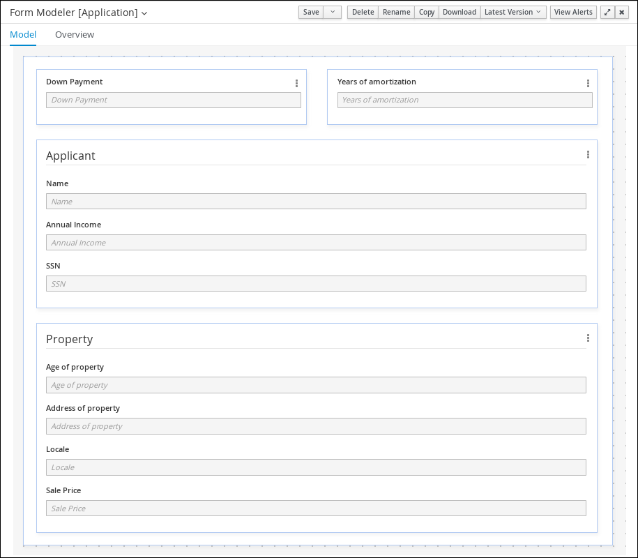 screen capture of the Application sample form