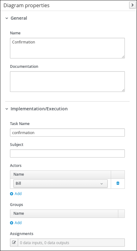 Input the Task Name and Actor in to the Diagram properties window