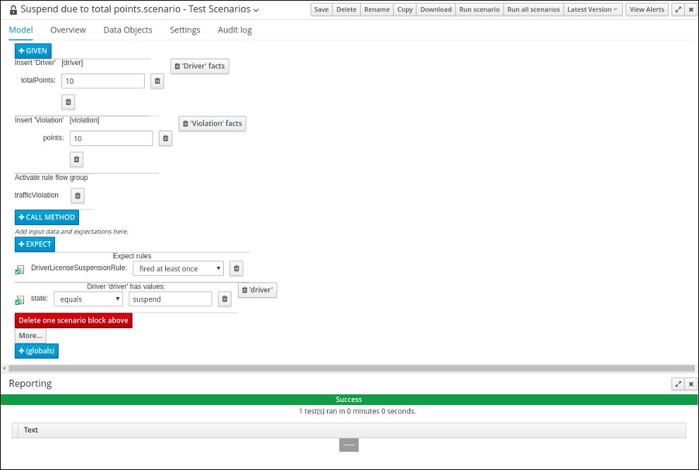 Suspension test results screen