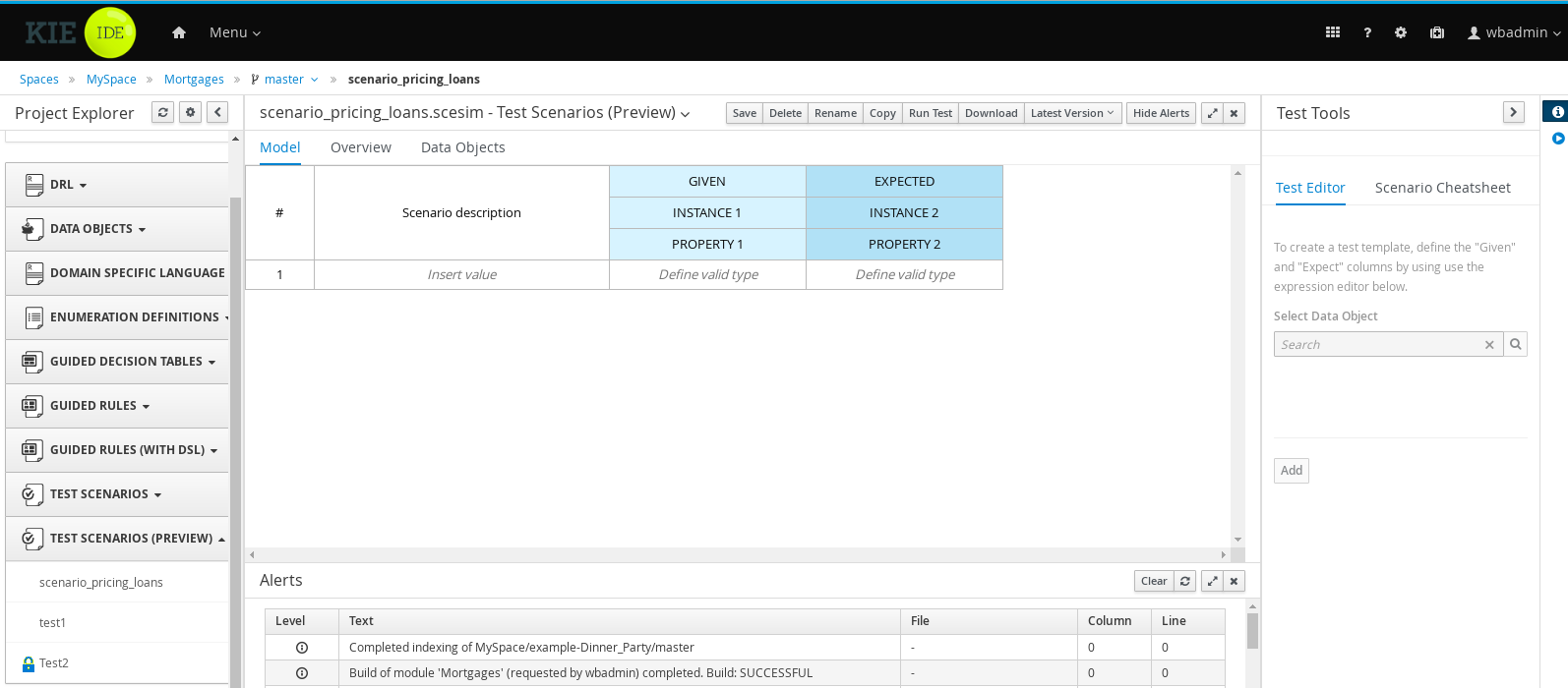 test scenarios preview editor