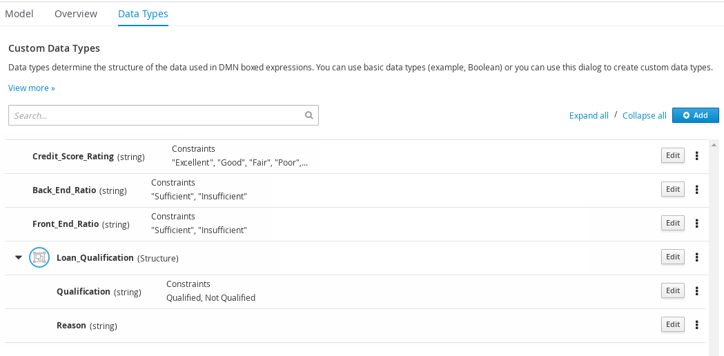 dmn manage data types structured2