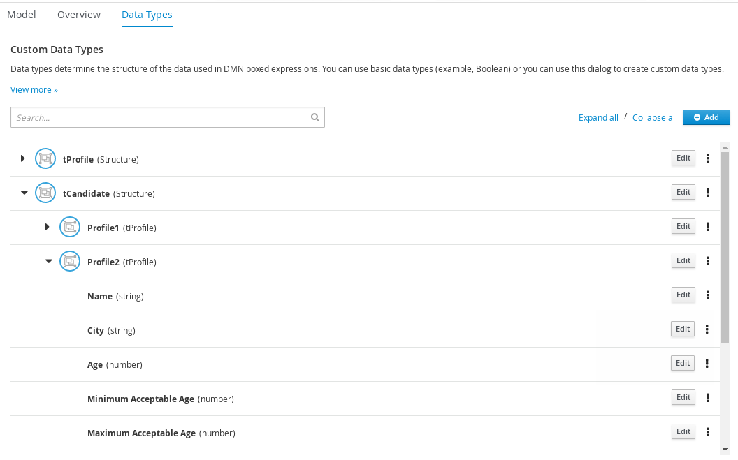 dmn manage data types structured3a