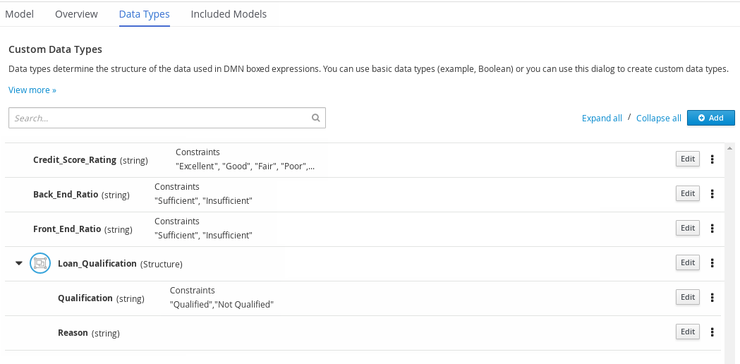 dmn manage data types structured2