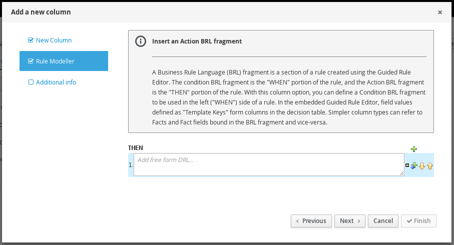 Action BRL Fragment column for guided decision tables designer