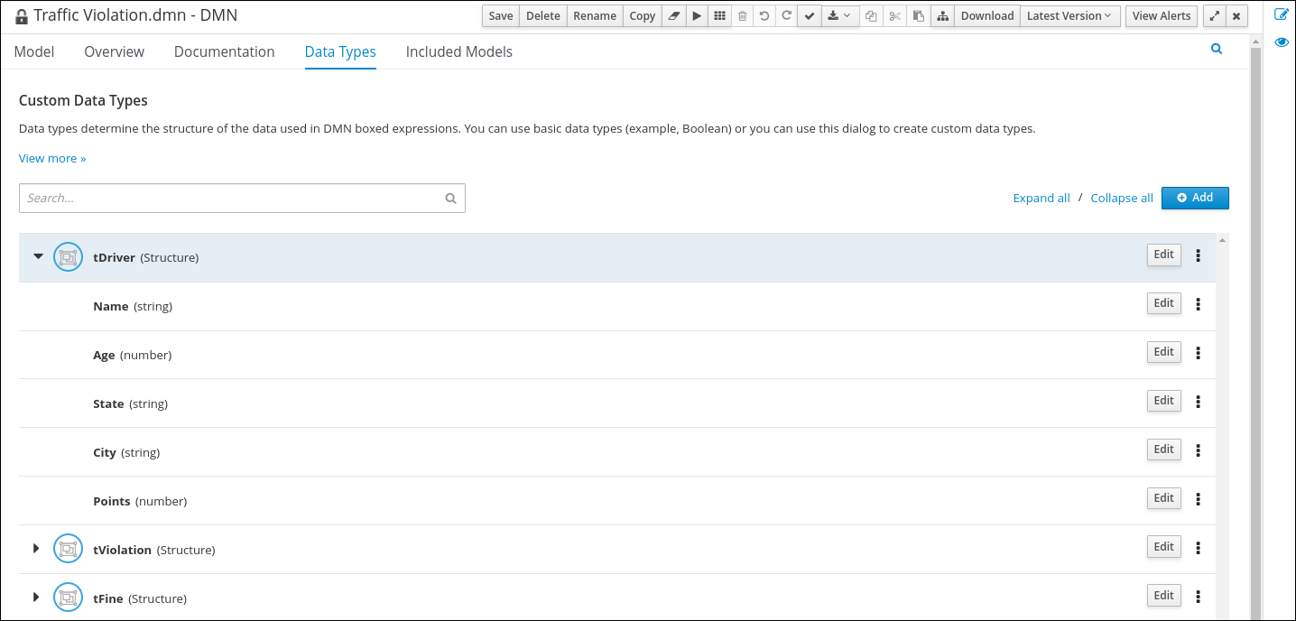 dmn tDriver custom datatype