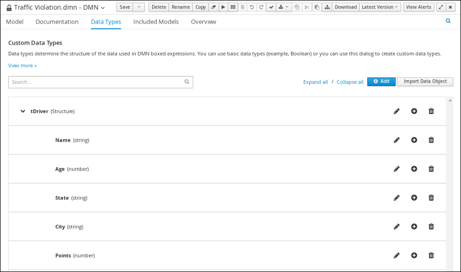 dmn tDriver custom datatype