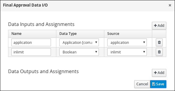 Screen capture of the Final Approval Data I/O assignments