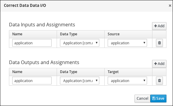 Screen capture of the Correct Data Data I/O assignments