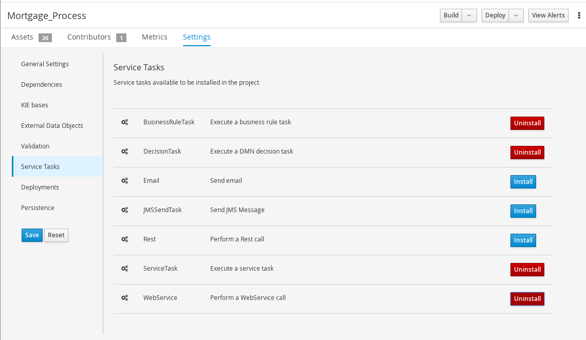 Project-level service task settings