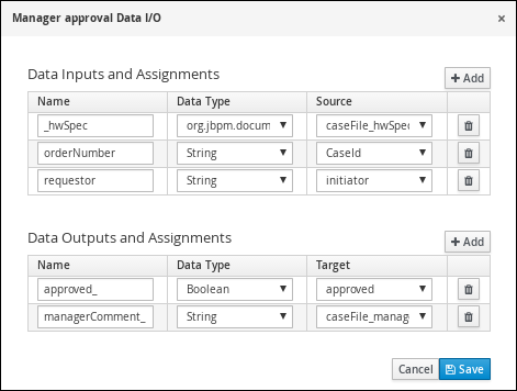 Manager approval I/O values