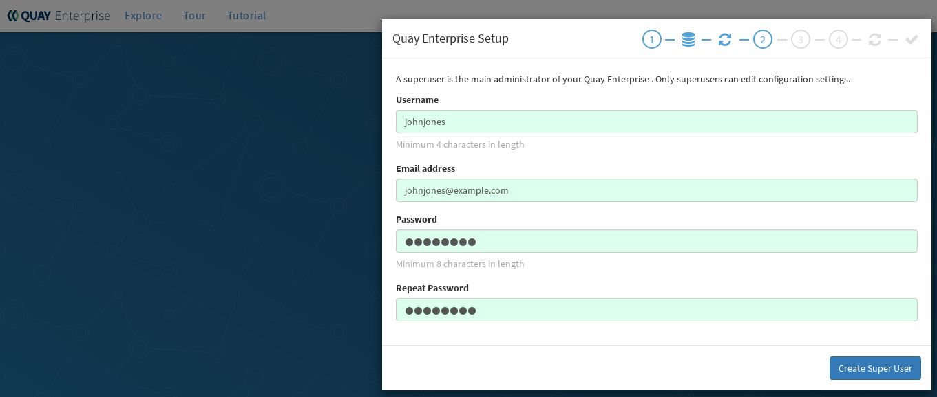 Set up a Quay superuser account to do Quay configuration