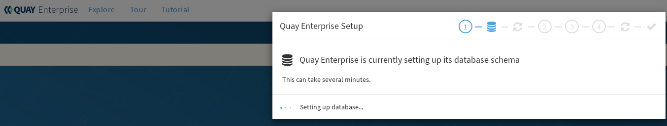 Wait several minutes as the database schema setup completes