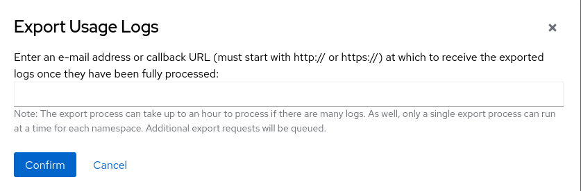 Enter email or callback URL to receive exported logs