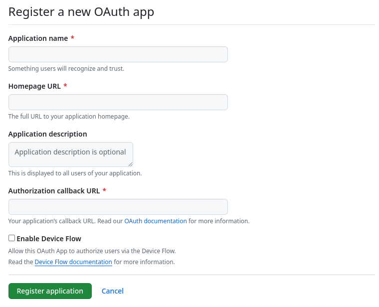 Register a new OAuth application