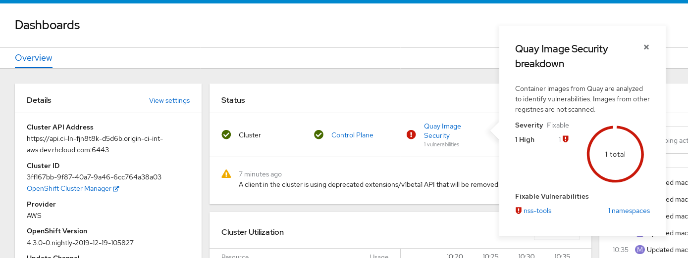 Access CSO scanning data from the OpenShift Container Platform dashboard